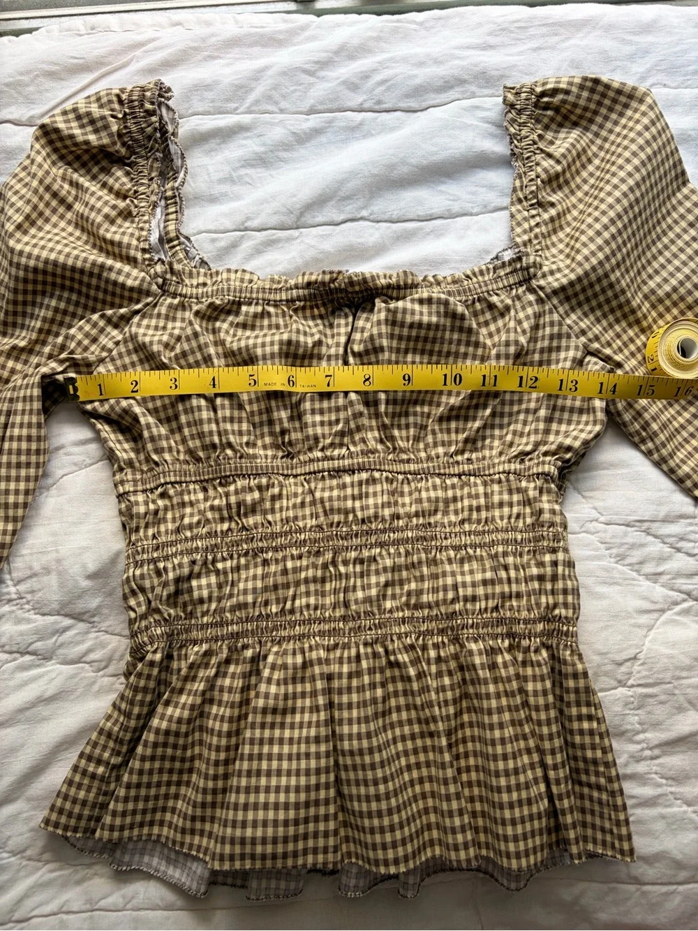 Reformation Lauryn Cotton Bow Blouse Top - Blondie Check French Size 8
